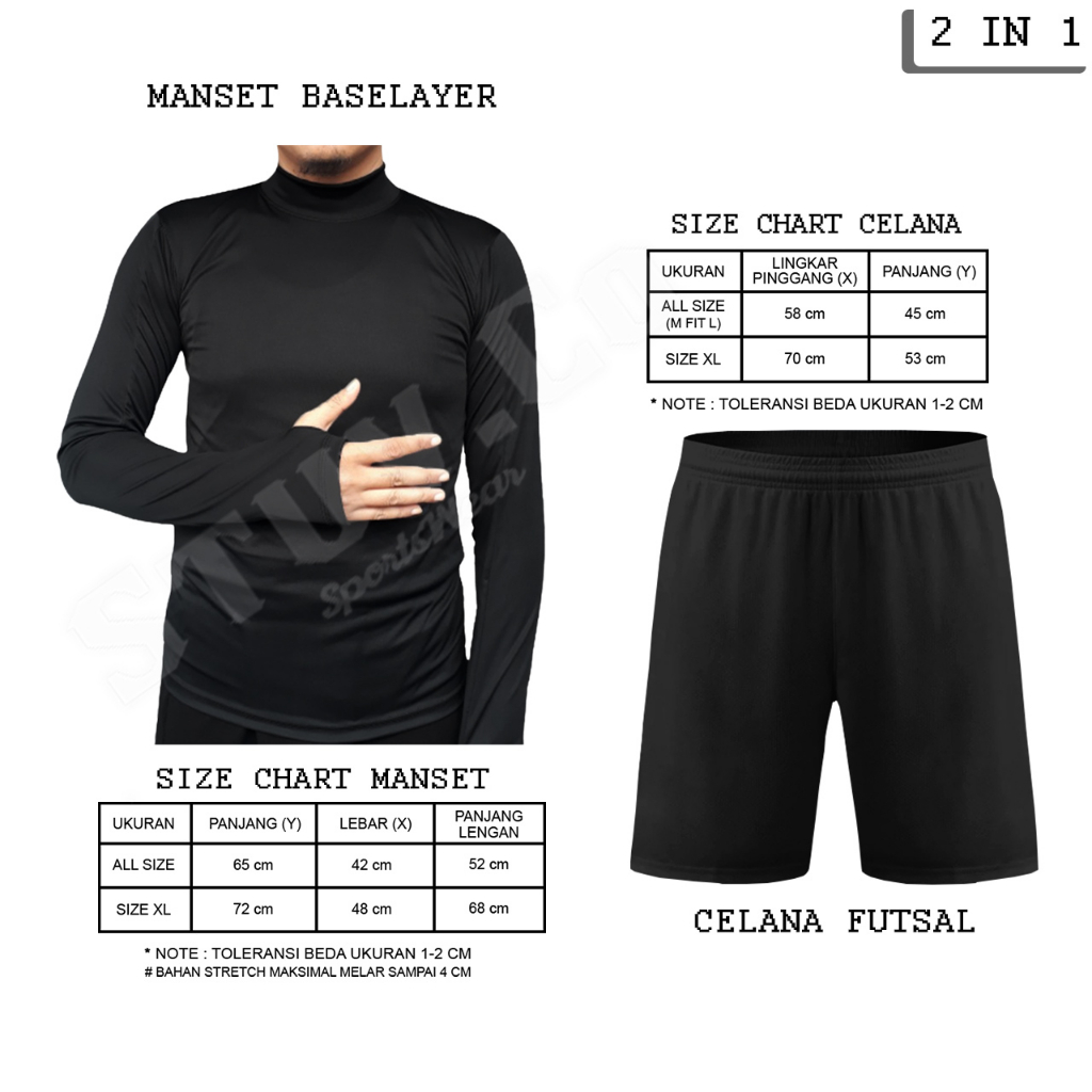 PAKET 2IN1 MANSET BASELAYER PANJANG JARI DAN CELANA FUTSAL UNISEX