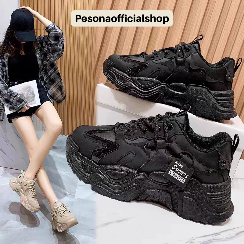 COD POS 473 Sepatu Sneakers Tali Olahraga Jogging Wanita Seoatu Full Black