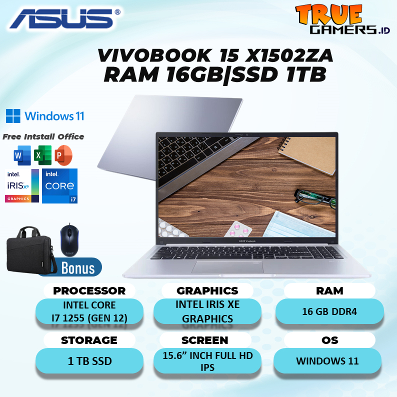 Laptop Asus Vivobook X1502ZA intel I7 1255 RAM 8GB 512SSD WIN11 15.6FHD IPS