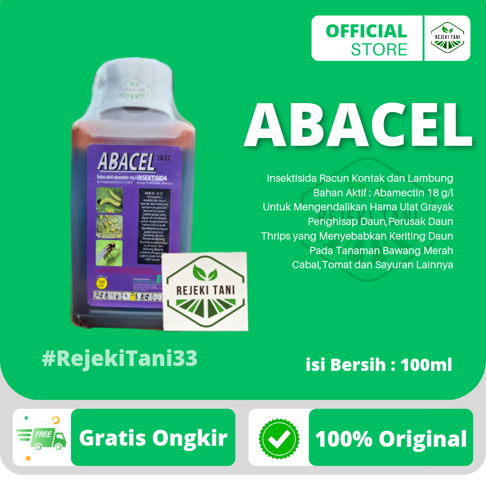 Insektisida ABACEL 18EC 100ml Racun Kontak dan Lambung Untuk Mengendalikan Hama Ulat Grayak Thrips Pada Tanaman Bawang Merah Cabai dan Tomat isi 100 ML