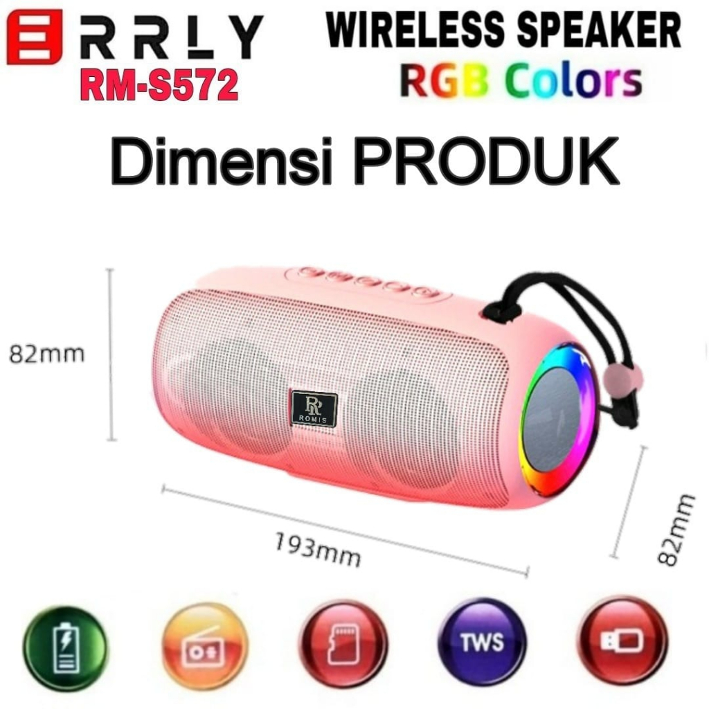 Speaker Bluetooth ERRLY RM-S572 Portable Wireless Speker S572 LIGHT LED RGB