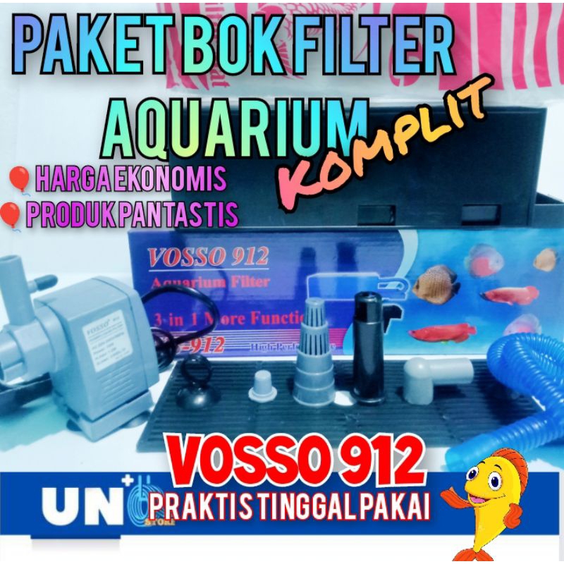 TOP FILTER BOK AQUARIUM KOMPLIT VOSSO 912 PRAKTIS TINGGAL PAKAI HARGA EKONOMIS