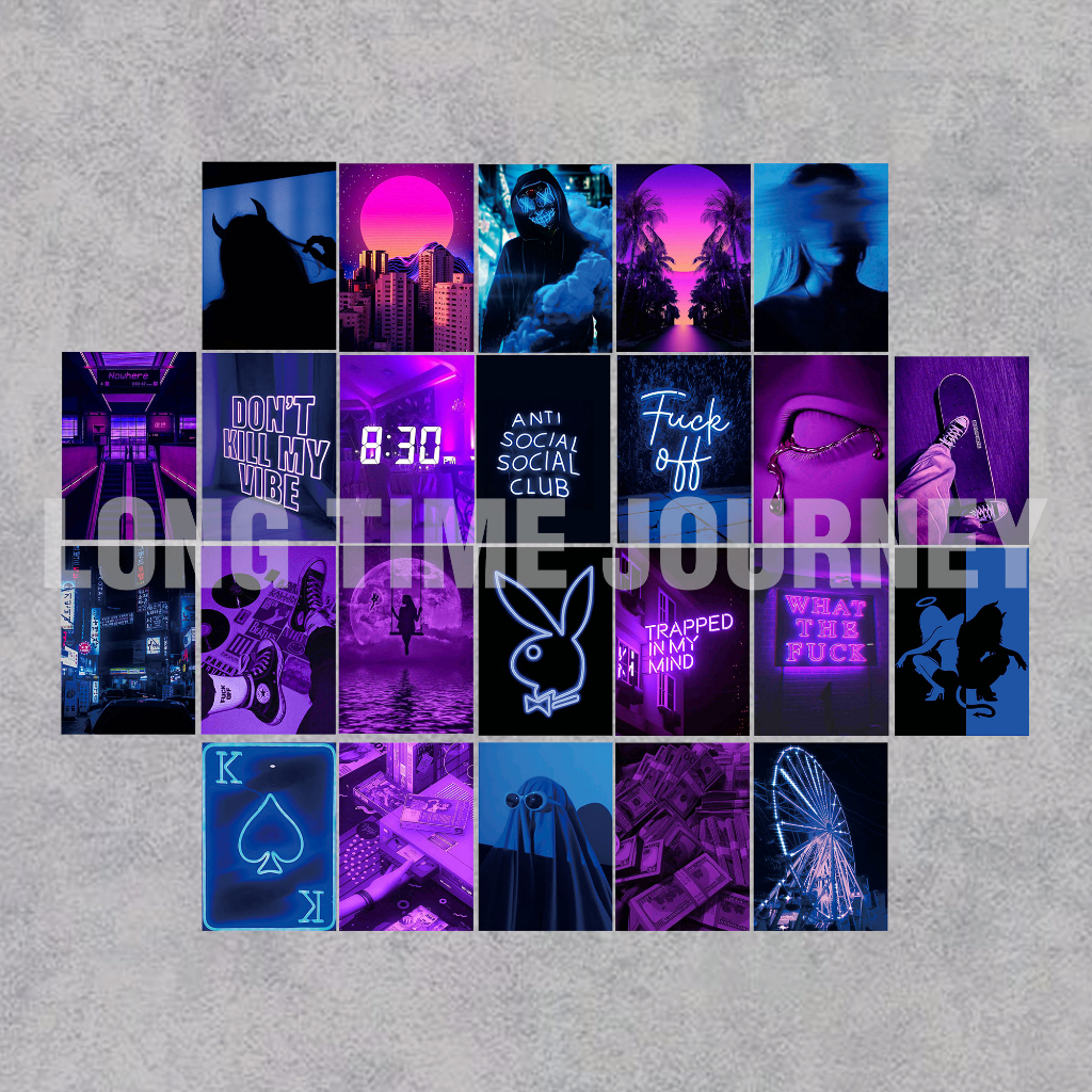 Poster dinding Blue neon &amp; Purple neon 12 pcs Poster Aesthetic Poster tumblr wall