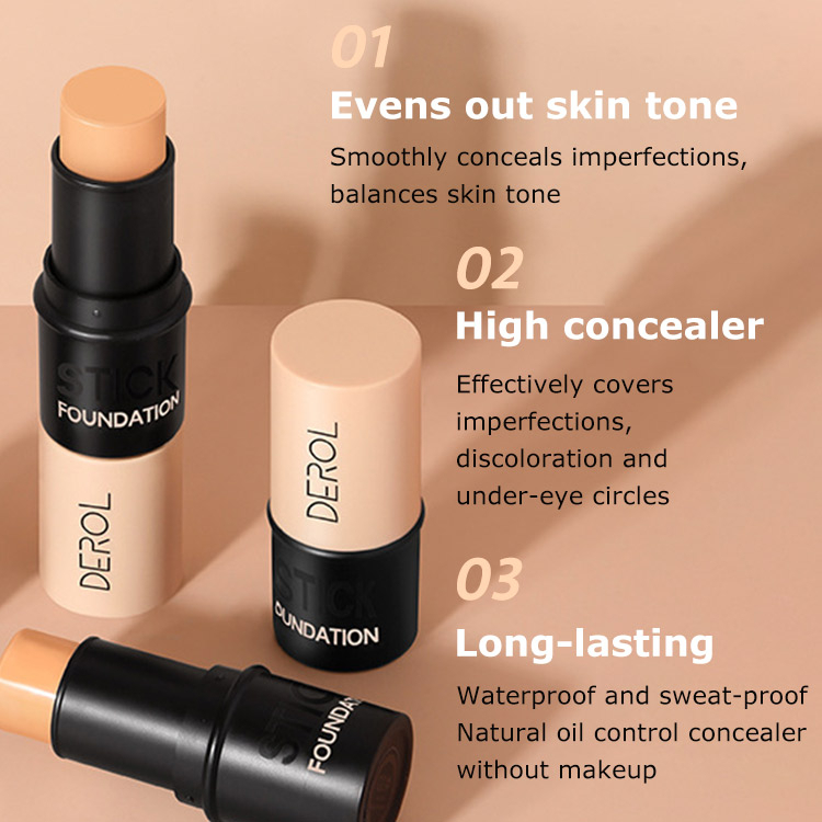 Derol 2 in 1 Foundation And Concealer Stick Full Coverage Contour Face Concealer Base Waterproof