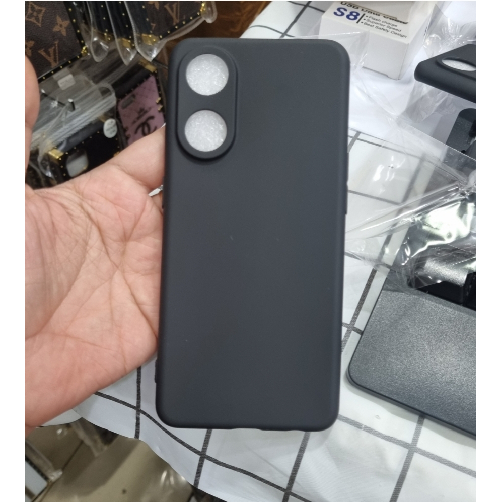 Original Silicone Black OPPO Reno8 T 4G/ Reno8 T 5G PREMIUM Silikone TPU Flexible Matte Cover Soft Case Full Hitam Glare Anti Minyak Doff Pop up Top Softcase Gelap Polos Tipis Thin/SLim NFC S T Karet Kondom Plastik TPU Play Pro 4g 5g 8T Reno 8 Reno8T