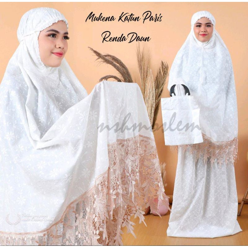 Mukena Prada Bordir Timbul Renda Katun Paris Khusus Putih Ukuran Jumbo
