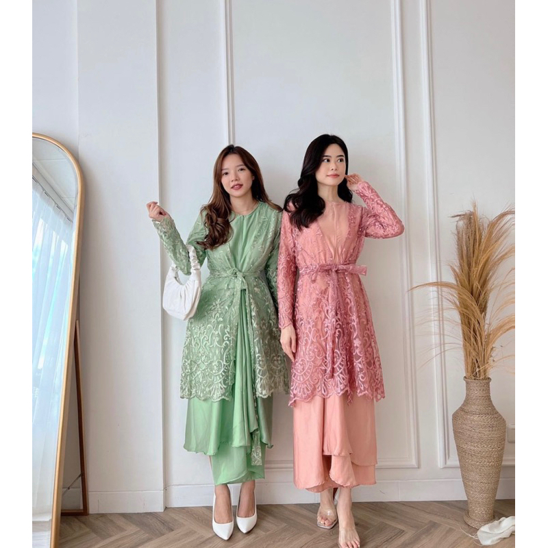 ANISYA SETELAN SIMPLE DRESS IKAT DAN BLAZER OUTER BROKAT EC 9344 / SET WANITA / SETELAN KONDANGAN SI