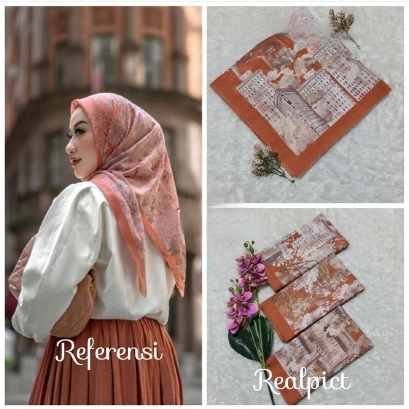 hijab segiempat motif Ala button series ber plat B besi tebal