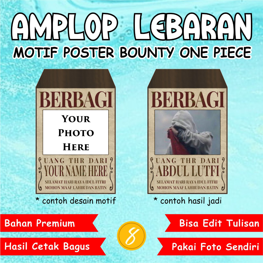 

Amplop Lebaran / Angpao THR CUSTOM Poster Bounty Wanted Buronan One Piece OP
