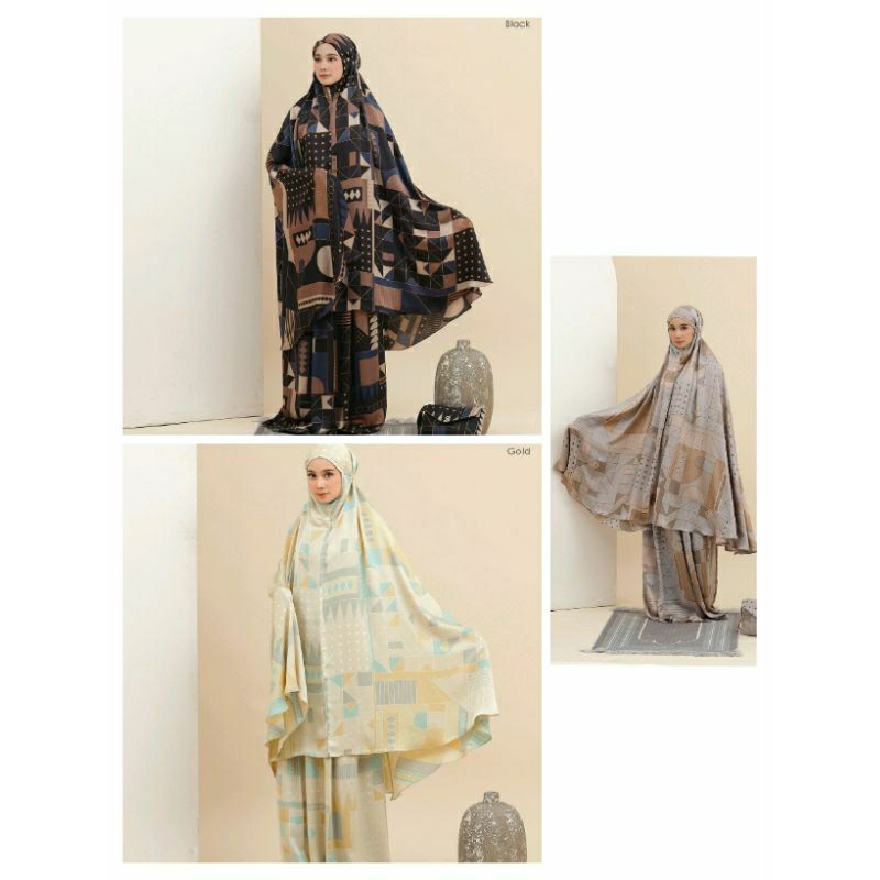 DEENAY MUKENA PRAYER ROBE KAMALIA SERIES (BLACK ANTIQUE GOLD) PRAYER SET SHULA ( MAUVE GREY GRAY )