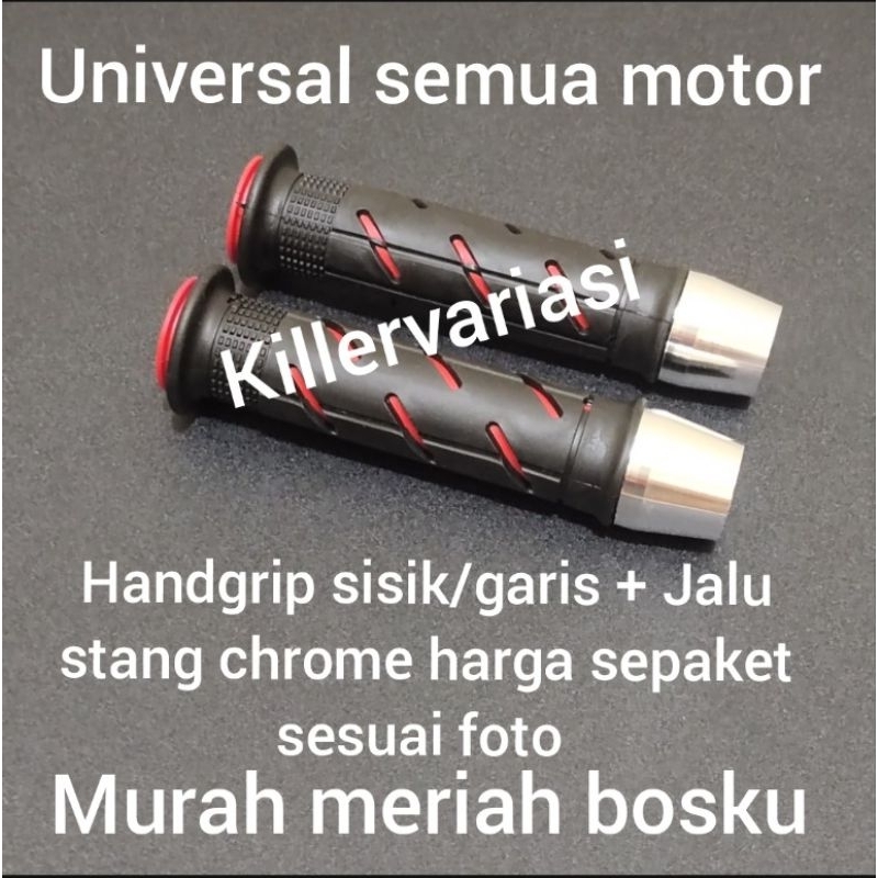 handgrip domino sisik + Jalu stang chrome universal semua motor barang sesuai foto