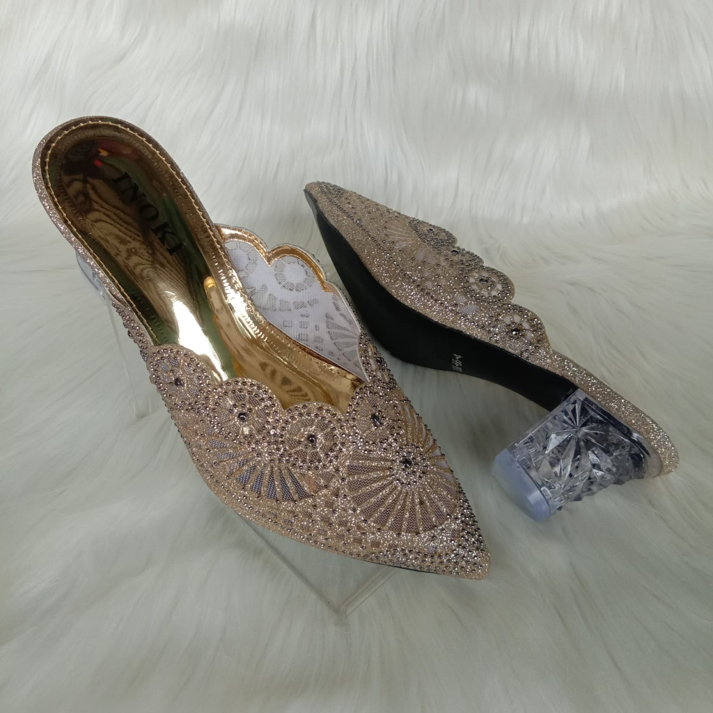 SANDAL PESTA HEEL SELOP KEBAYA WEDDING IMPORT  66-4 HAK KACA 5 CM SENDAL HEELS  SESERAHAN DAN KONDANGAN NEW