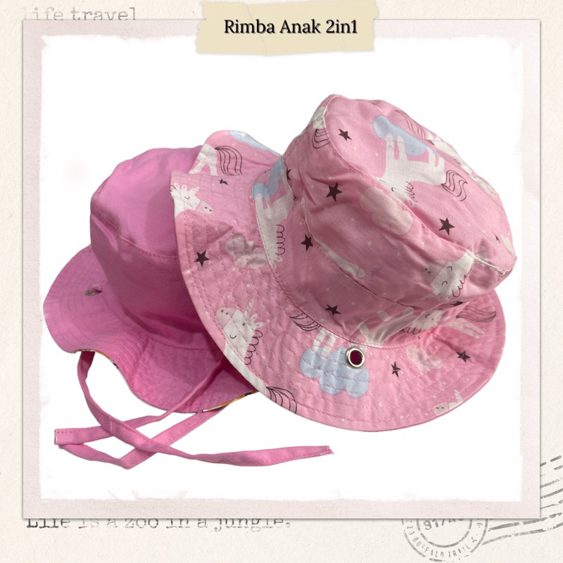 Topi rimba anak karakter bolak balik - bucket anak - topi rimba anak - bucket anak tali - topi anak 