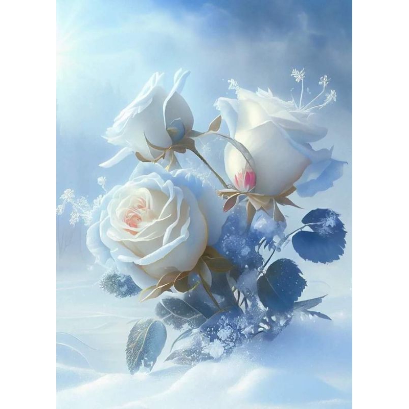 Hiasan Dinding, BUNGA MAWAR PUTIH, Ukuran JUMBO, 100x70cm DAN 150x100cm/Poster Cetak/Lukisan Cetak/T