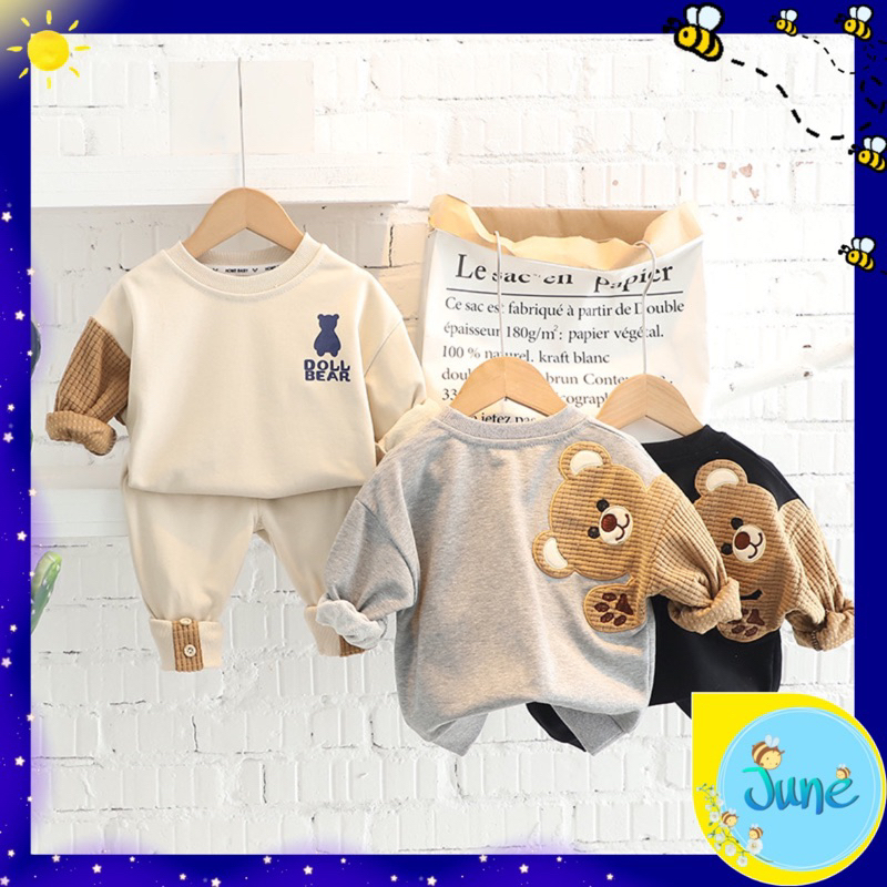 JUNE_COLLECTIONS SETELAN SET ANAK COWOK CEWEK HOODIE BEAR BERUANG ANAK SWEATER ANAK LENGAN PANJANG CELANA ANAK OOTD ANAK LAKI-LAKI #709