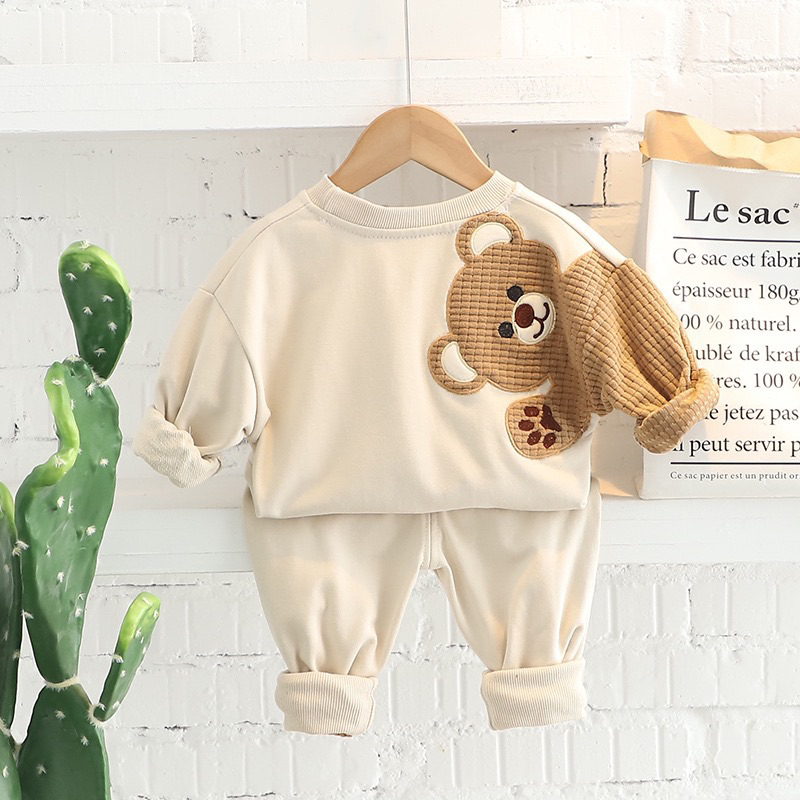 JUNE_COLLECTIONS SETELAN SET ANAK COWOK CEWEK HOODIE BEAR BERUANG ANAK SWEATER ANAK LENGAN PANJANG CELANA ANAK OOTD ANAK LAKI-LAKI #709