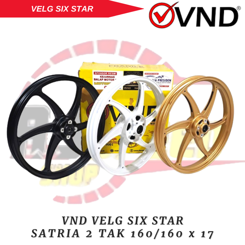 VND Racing Velg Six Star Ring 17 Ukuran 160 160 Satria 2 Tak Warna Black Gold White / VND Velg Six S
