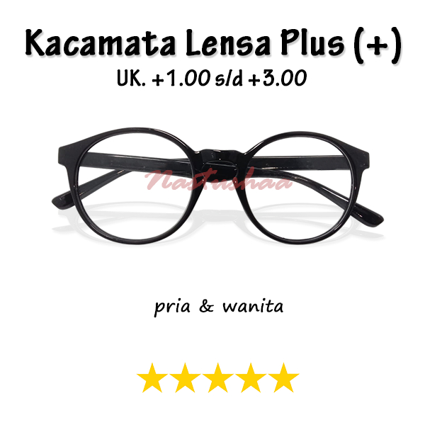 Kacamata Rabun Dekat (+) Uk. +1.00-+3.00 Untuk Pria dan Wanita Kacamata Baca Full Plus Bingkai Oval Hitam Unisex FREECASE