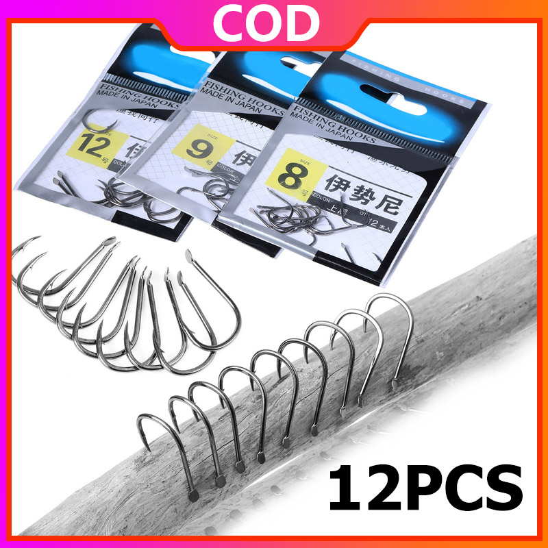 Sougayilang 12 PCS Fishing Curved Hook dengan Barb Carbon Steel #8 #9 #12 Fishing Hooks Sharp Fishing Circle Jig Hooks