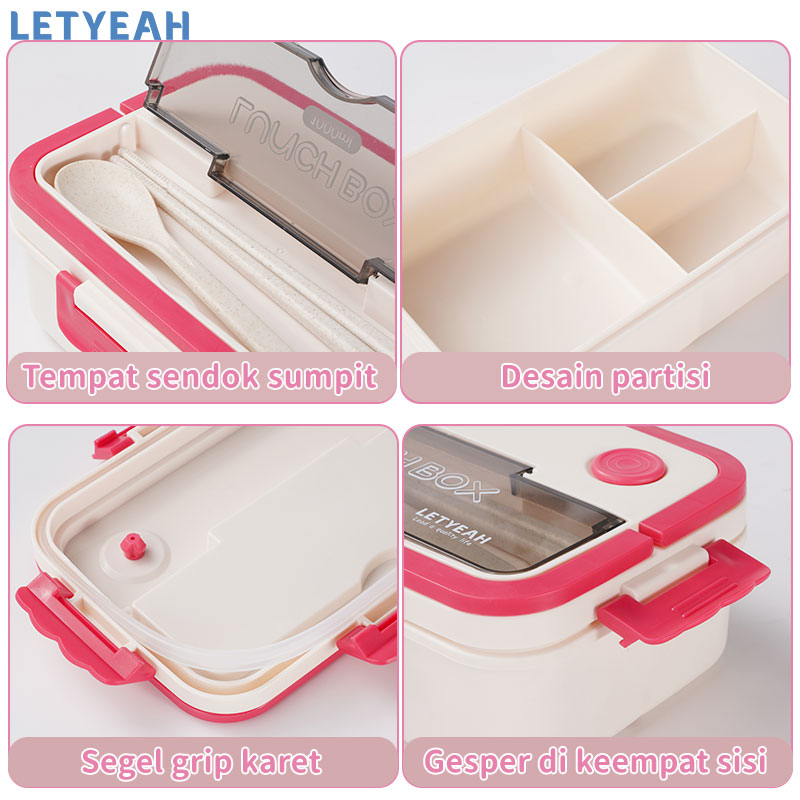 letyeah Lunch box set/1000ml wadah bekal bento bontot makan/tas bekal/mangkuk sup portabel/BPA free