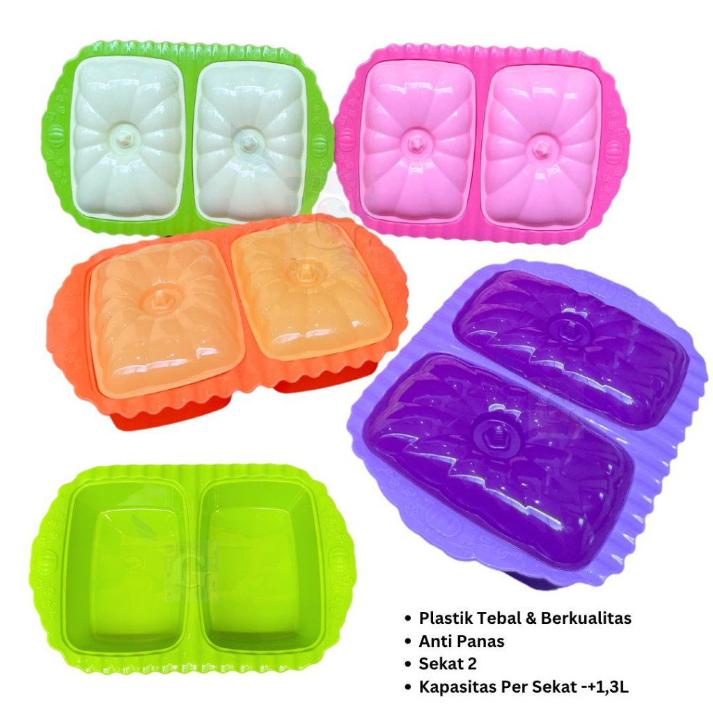 Tempat Sayur / Wadah Saji Plastik Sekat 2 Kapasitas 2,6L