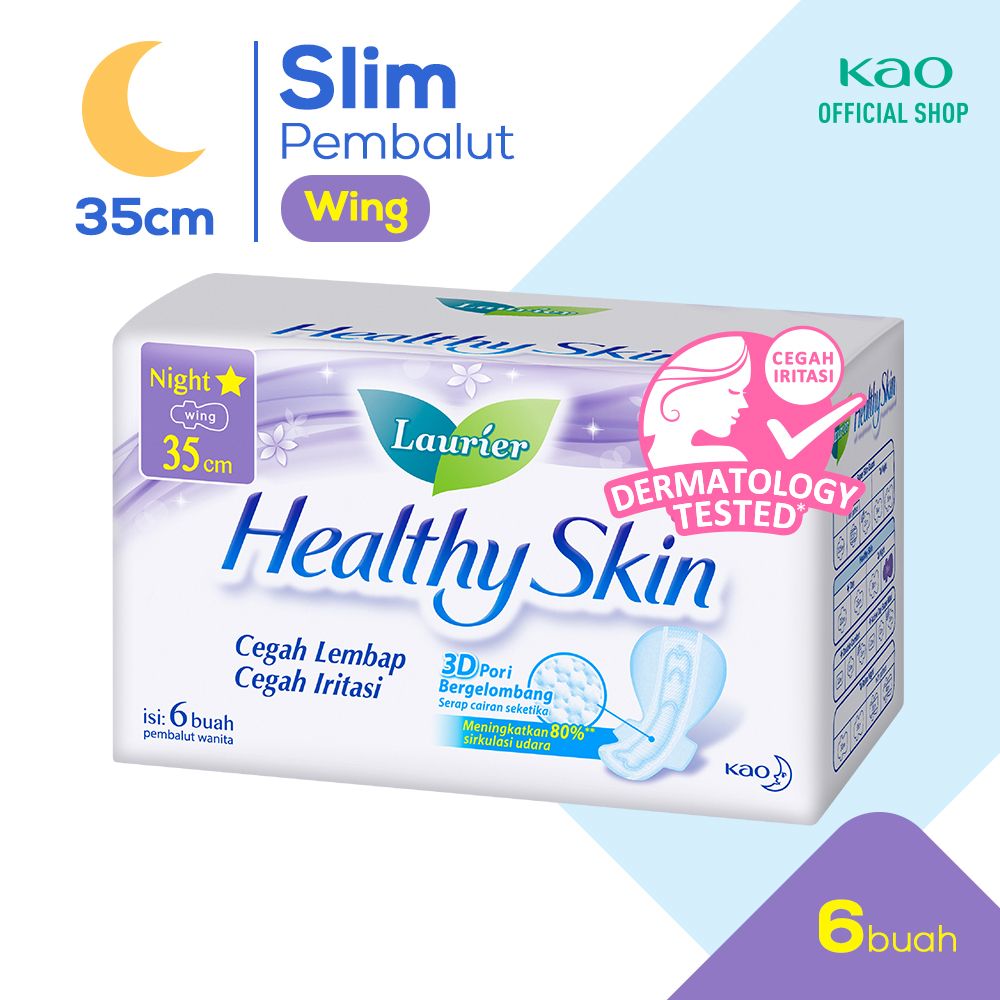 Laurier Healthy Skin Pembalut Wanita Night Irritation Free 35cm Wing Cegah Iritasi Dengan Permukaan 