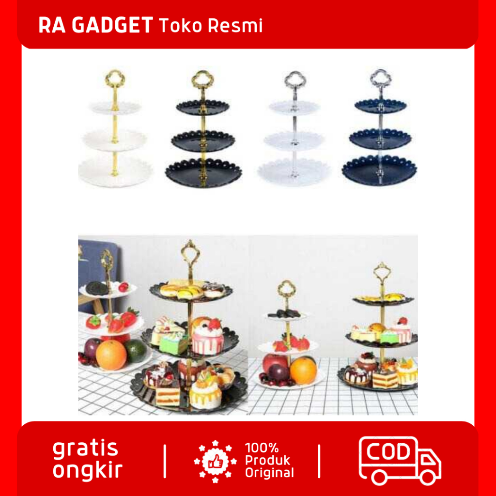 Rak Makan 3 Susun Serbaguna Cake Plate Stand Display Putar / Rak Alas Standing Tingkat Tinggi Piring