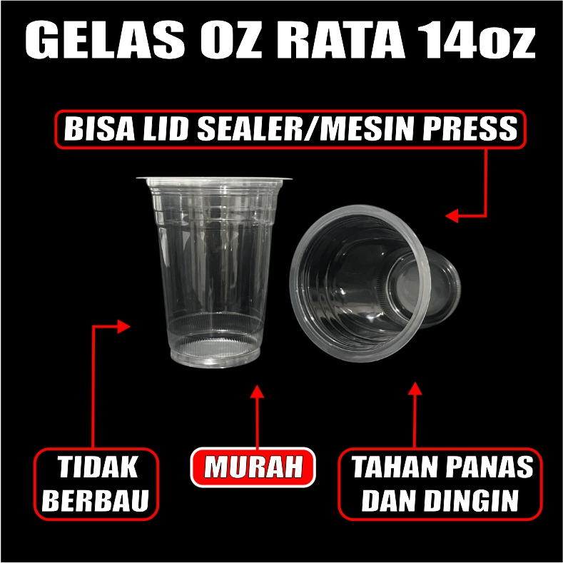 Gelas oz Rata 14oz Bening Cup Plastik Datar Murah Per Dus Semua Jasa Kirim