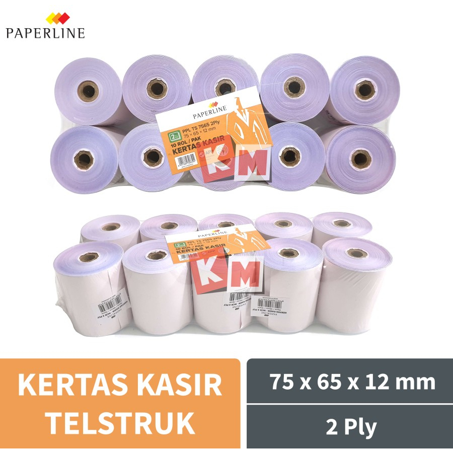 Kertas Struk Kasir Paperline 75 x 65 mm 2 Ply NCR Roll Telstruk 75x65