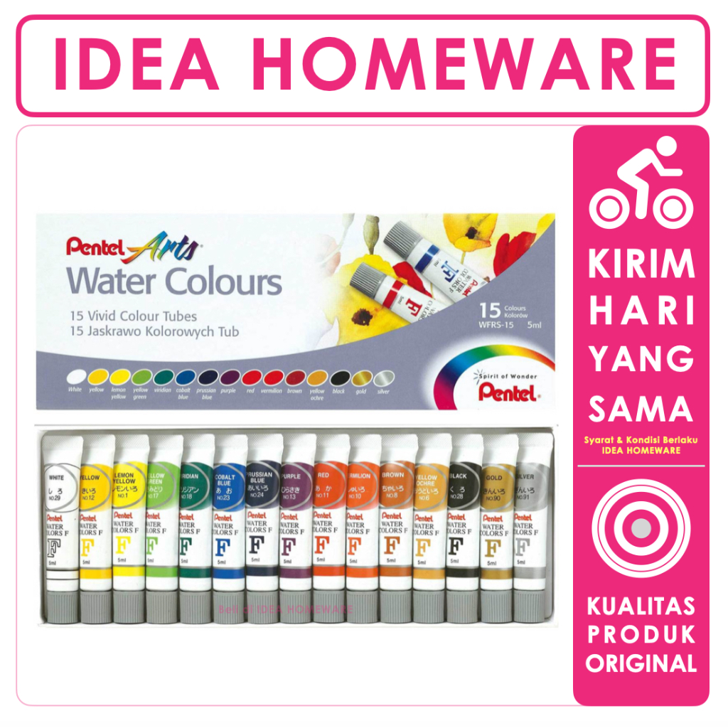 

Cat Air Watercolor Pentel Water Colours Set 15 Warna WFRS-15