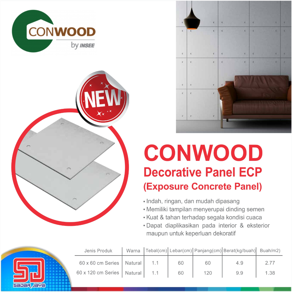 Conwood Decorative Panel ECP 60mm 120mm Dekoratif Dinding Industrial Fiber Sement