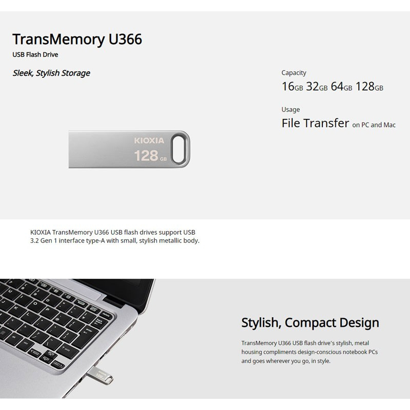 Flashdisk Kioxia U366 16GB USB 3.2 Gen 1 Plug and Play