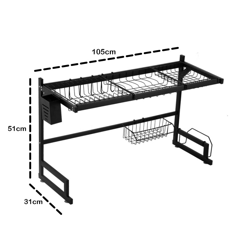 Rak Piring Wastafel Stainless Steel Hitam Anti Karat Peralatan Dapur Serbaguna 2 Ukuran