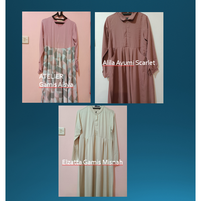 Prelove Gamis Syar'i - Hijab Alila Gamis Ayumi/ ATELIER ANGELINA Gamis Aisyah/ Elzatta Gamis Misnah