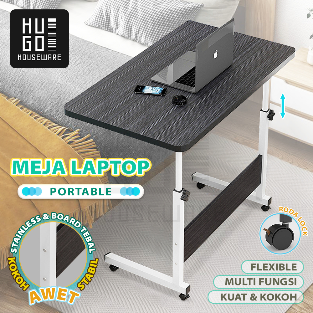 Meja Laptop Belajar Serbaguna / Meja Roda Portable Stand Tinggi HUGO