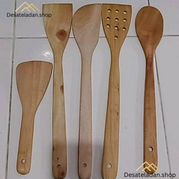 COD ✨ Spatula Kayu 1 Set Isi 5 Dengan Sutil Jepang / Sepatula Kayu Mahoni / Spatula Tumis Sutil Kayu