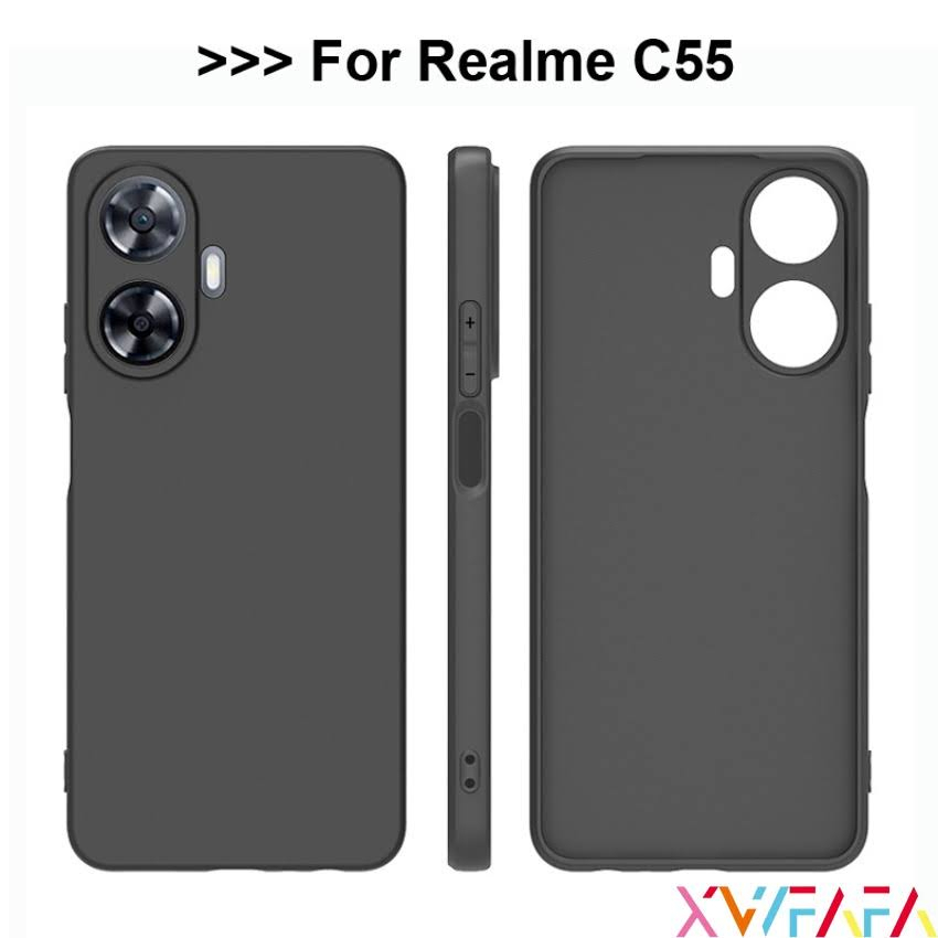 Original Silicone Black Realme C55 NFC PREMIUM Silikone TPU Flexible Matte Cover Soft Case Full Hitam Glare Anti Minyak Doff Pop up Top Softcase Gelap Polos Tipis Thin/SLim NFC S T Karet Kondom Plastik TPU Play Pro 4g 5g 8T Reno 8 Reno8T