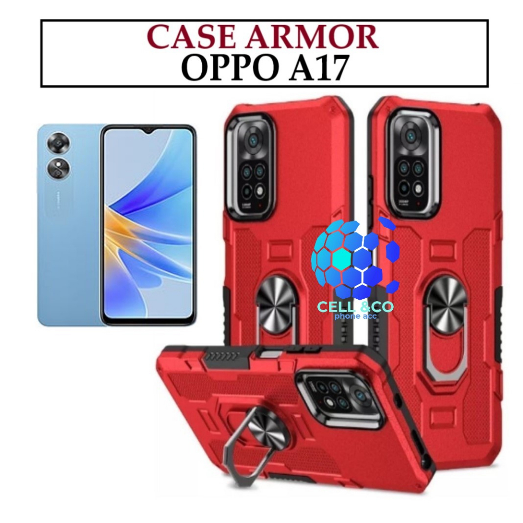 Case Armor OPPO A17 Iring Cincin Magnetic Kesing Hp Protect kamera Premium Hard Case Standing Robot Pelindung Kamera