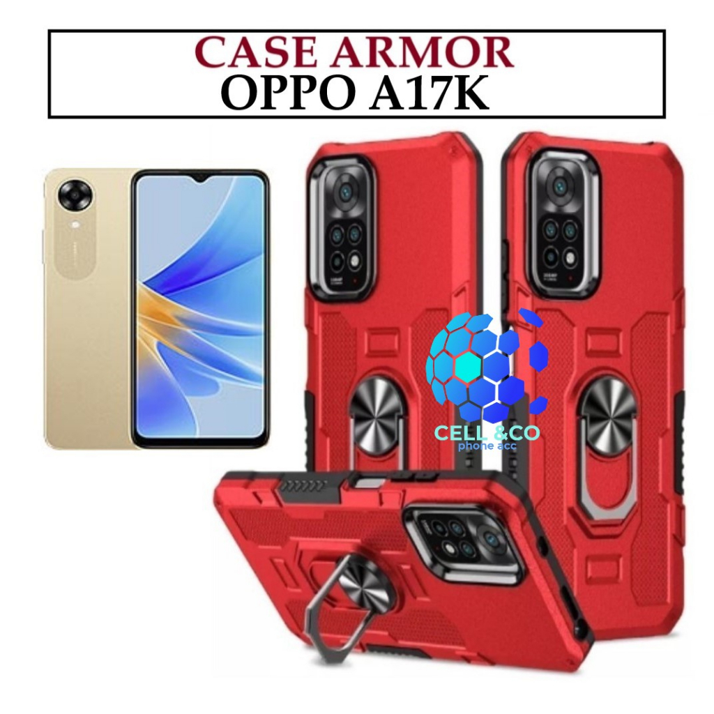 Case Armor OPPO A17K Iring Cincin Magnetic Kesing Hp Protect kamera Premium Hard Case Standing Robot Pelindung Kamera