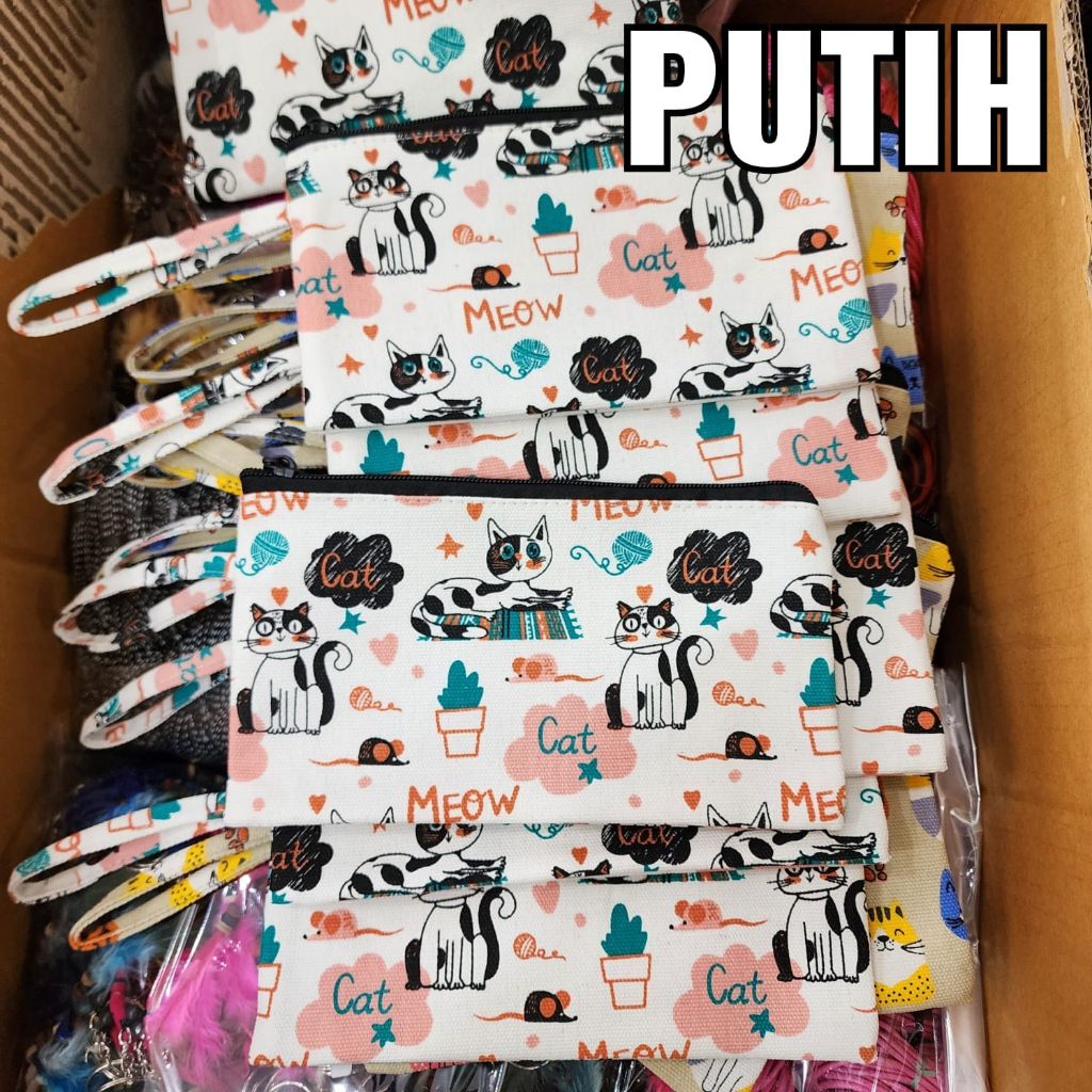 Handle Bag Pouch Mini Lucu Murah Dengan Resleting Tas Kecil Serbaguna Motif Bahan Kanvas Zipper Dengan Tali Tempat Pensil Motif Lucu Dompet Serbaguna Kanvas Tali