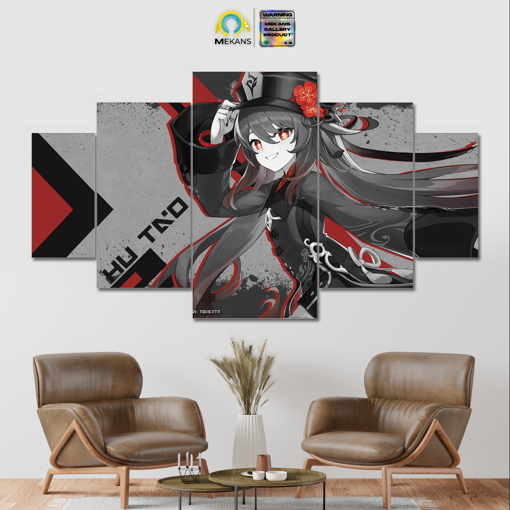 MEKANS 1 SET  Pajangan Hiasan dinding GENSHIN IMPACT HU TAO Poster Kayu Wall Decor 5pcs