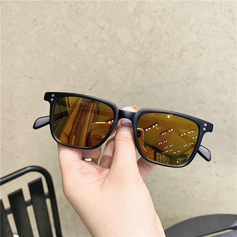 Kacamata Hitam Persegi Wanita/ Pria Gaya Retro Sempit Frame Murah Sunglasses Fashion Korea-Hitam oranye