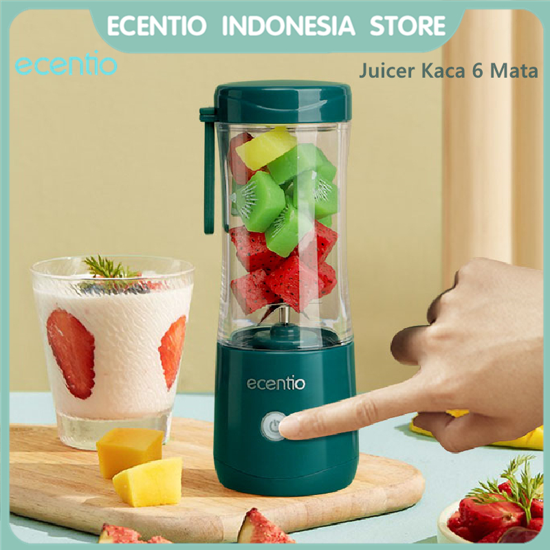 ecentio Blender Portable Mini Juice Blender 6 Pisau Juicer Portable Usb Pembuat Jus Elektrik Rechargeable Mini Mixer Ice Crusher 380ml