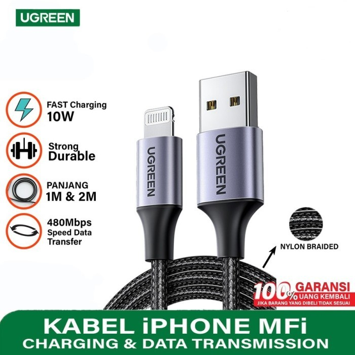 UGREEN Kabel Lightning (MFI) to USB-A Nylon Braided US199 White 2M