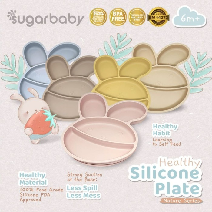 Sugar baby Perlengkapan MPASI Bayi Healthy Silicone Bowl Spoon &amp; Fork Silicone Bib Silicone Plate (Nature Series)