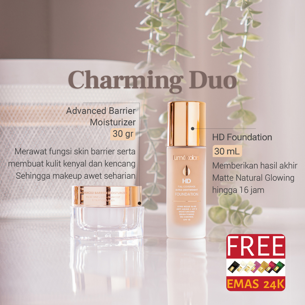 (Free Emas) LUME Paket Bundling Charming Duo Lume Moisturizer 30gr and Lumecolors Foundation 30ml