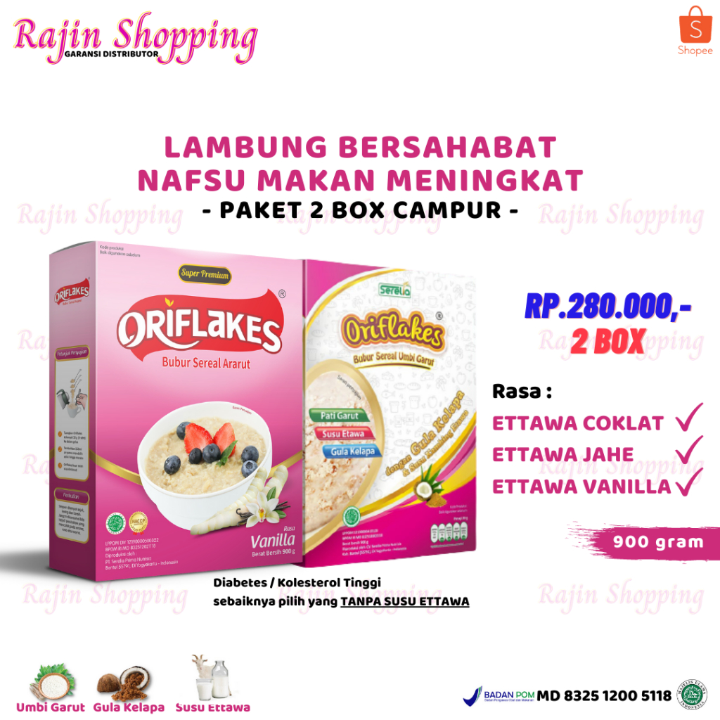

PROMO ORIFLAKES Sereal Umbi Garut Ararut Asam Lambung Maag GERD 900 gram COD