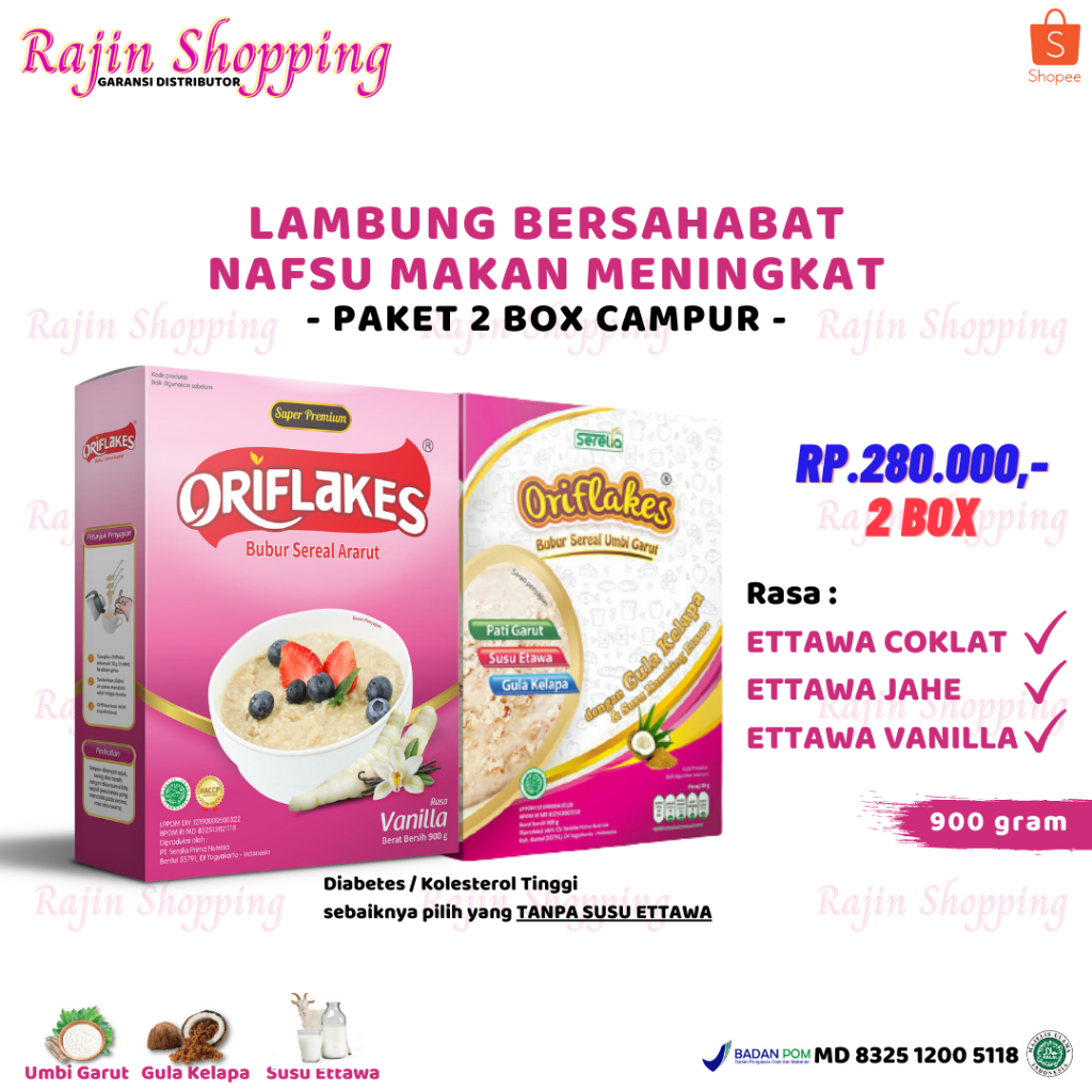 [PROMO] ORIFLAKES Sereal Umbi Garut Asam Lambung Maag GERD 900 gram [COD]