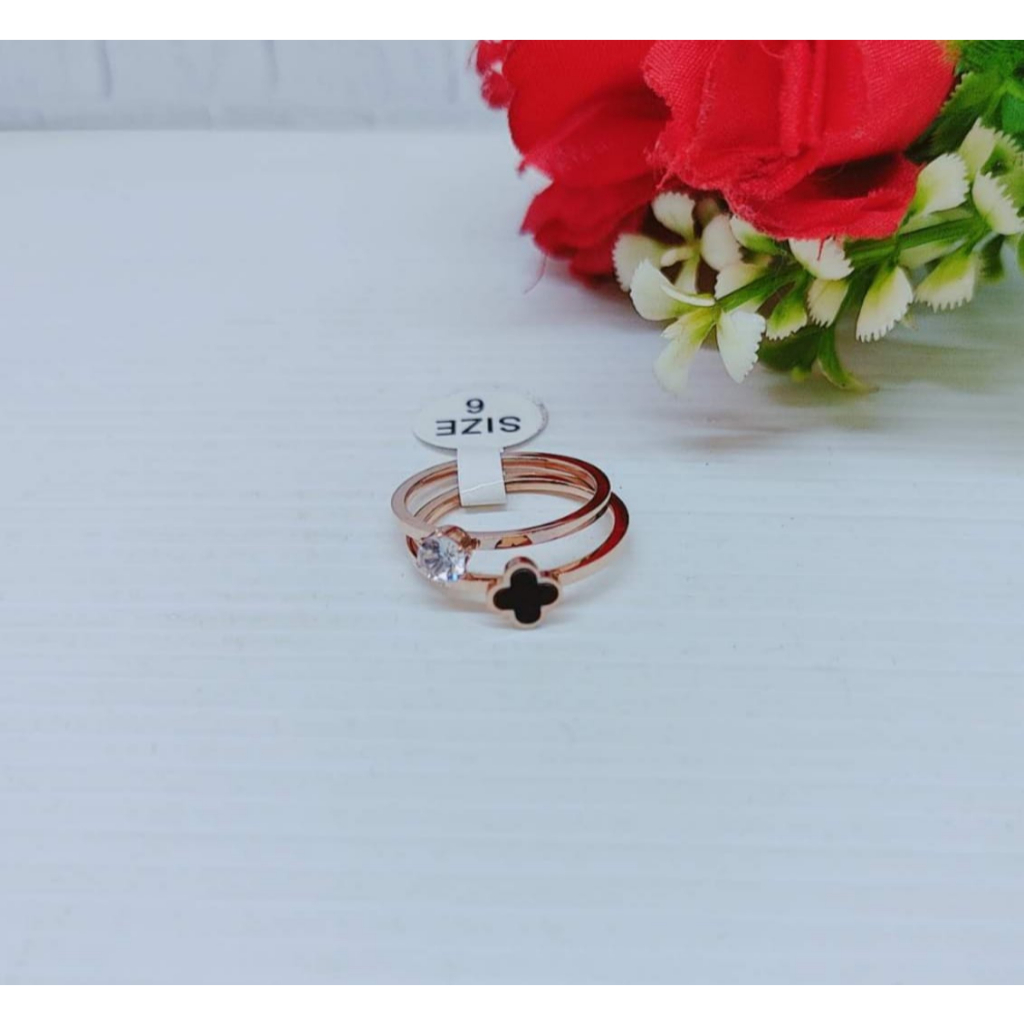 Cincin Titanium 2Susun Permata Perhiasan Fashion R21/22