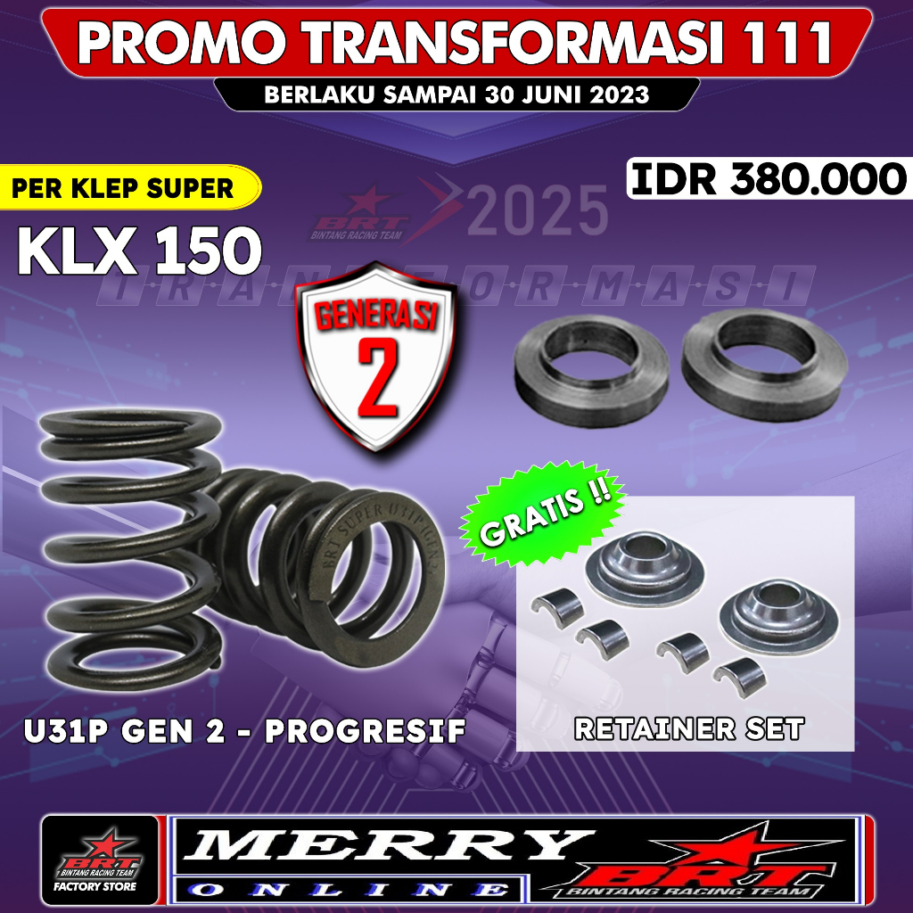 Promo 111 Spring Valve BRT Per Klep + Retainer atas dan Retainer bawah KLX 150 D-Tracker BF